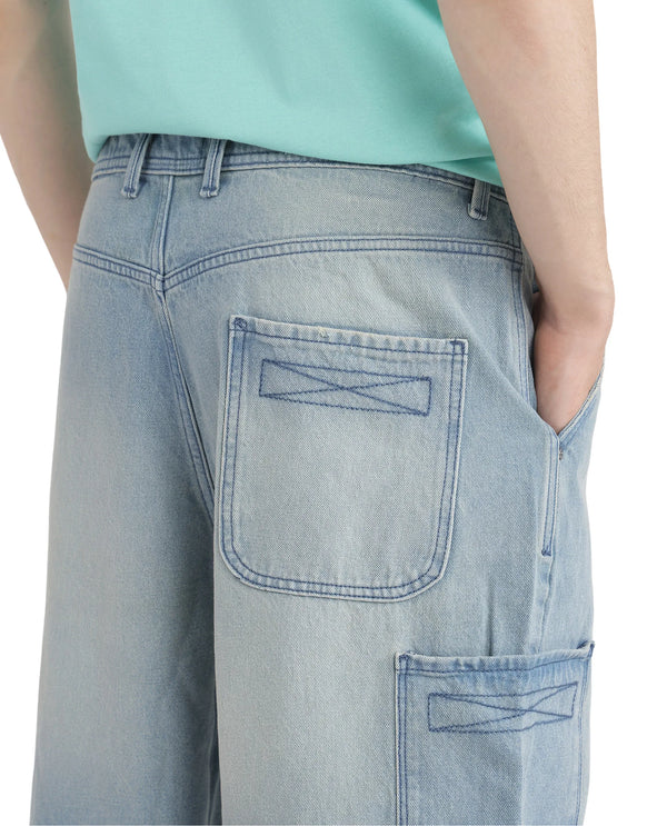 Rare Rabbit Men's Ruei Light Blue Cotton Fabric Baggy Fit Plain Jeans