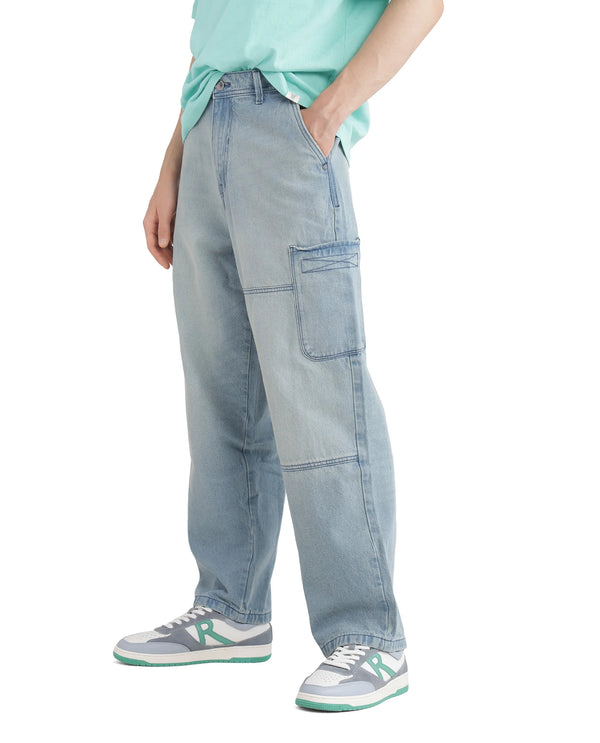 Rare Rabbit Men's Ruei Light Blue Cotton Fabric Baggy Fit Plain Jeans