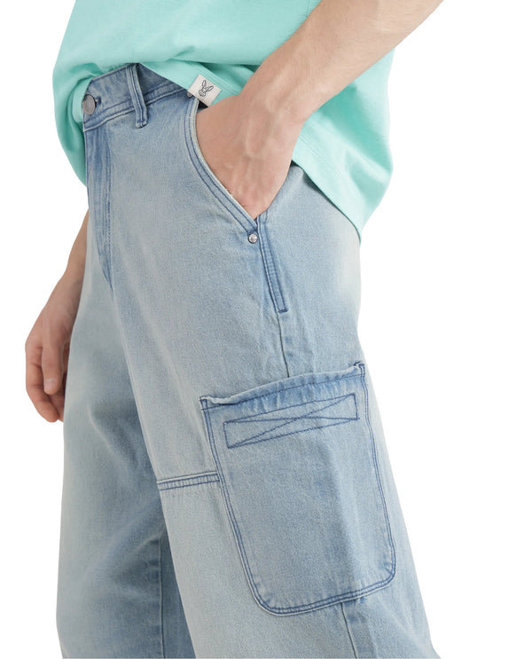 Rare Rabbit Men's Ruei Light Blue Cotton Fabric Baggy Fit Plain Jeans