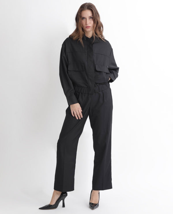 Rareism Women Ruks Black Velvet Full Sleeves Solid High Neck Jacket
