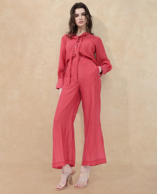 Rareism Women Rusha-B Red Rayon Nylon Fabric Regular Length Trouser
