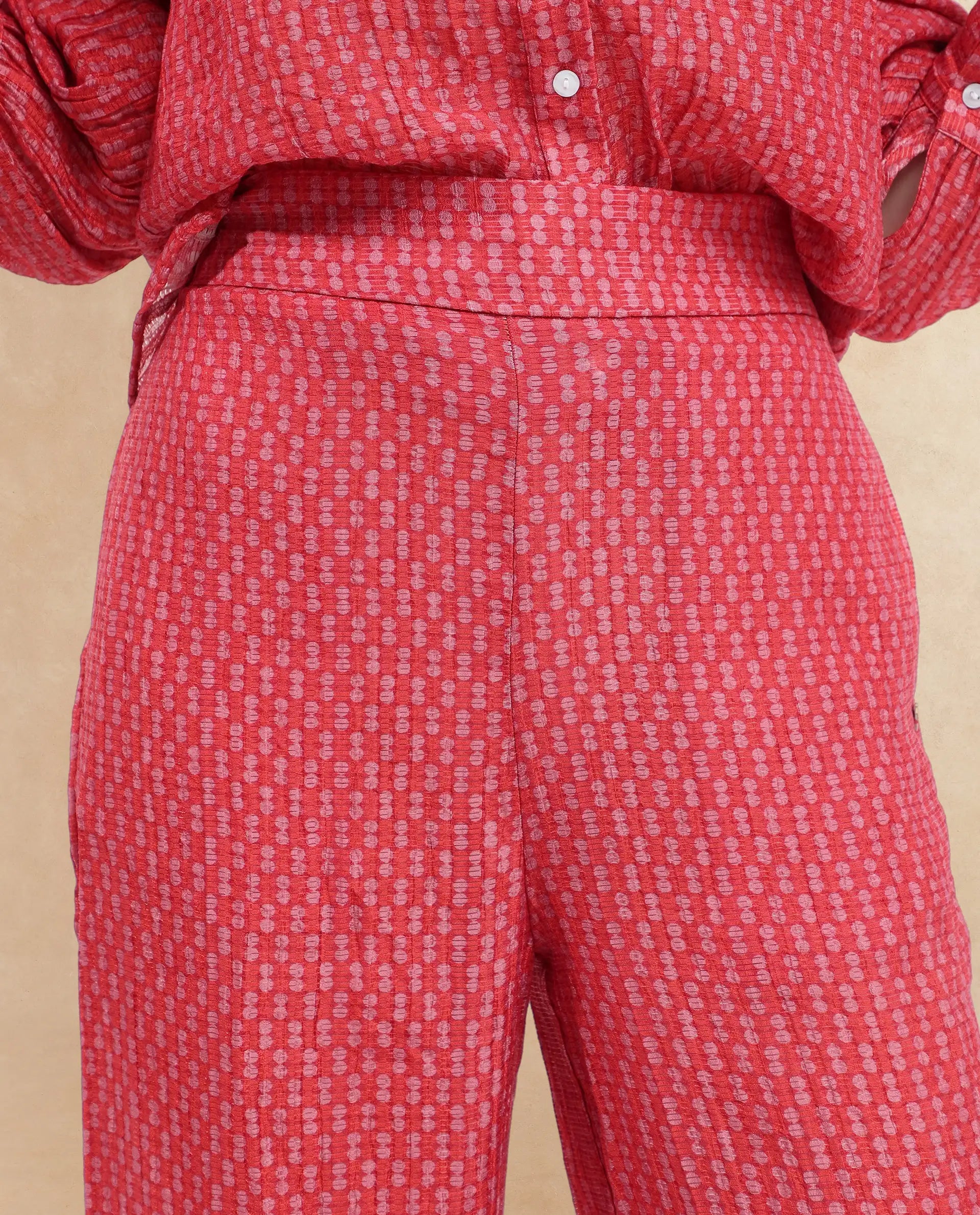 Rareism Women Rusha-B Red Rayon Nylon Fabric Regular Length Trouser