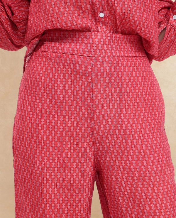 Rareism Women Rusha-B Red Rayon Nylon Fabric Regular Length Trouser
