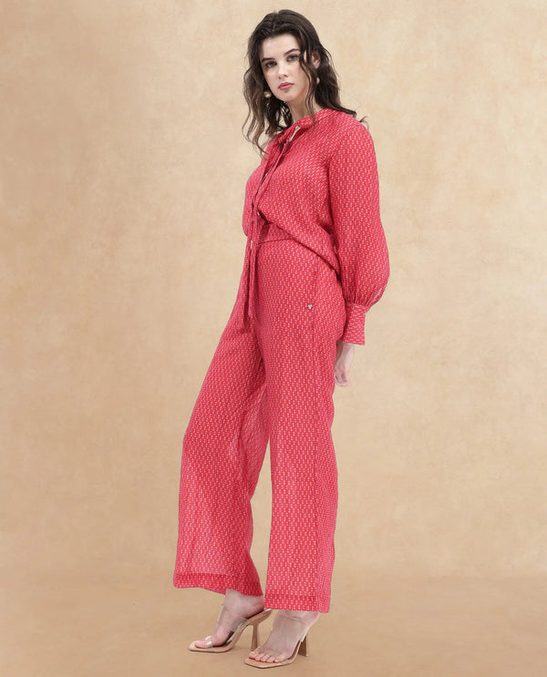 Rareism Women Rusha-B Red Rayon Nylon Fabric Regular Length Trouser