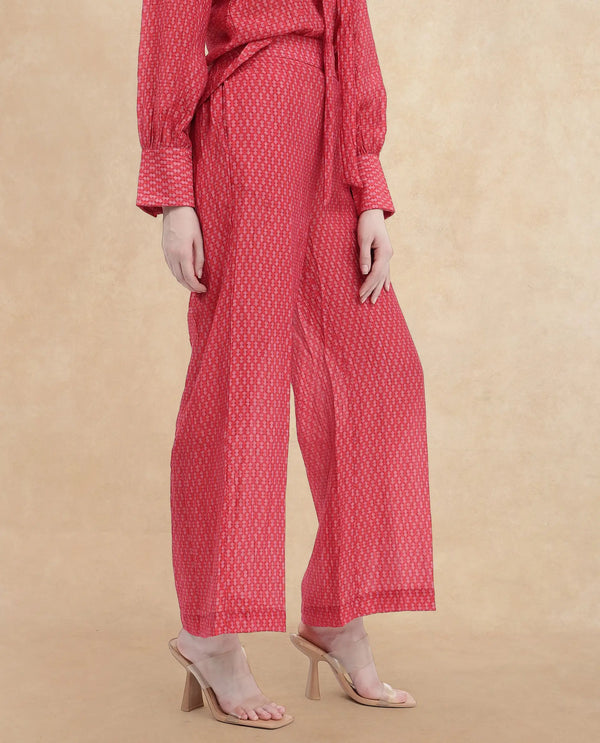Rareism Women Rusha-B Red Rayon Nylon Fabric Regular Length Trouser