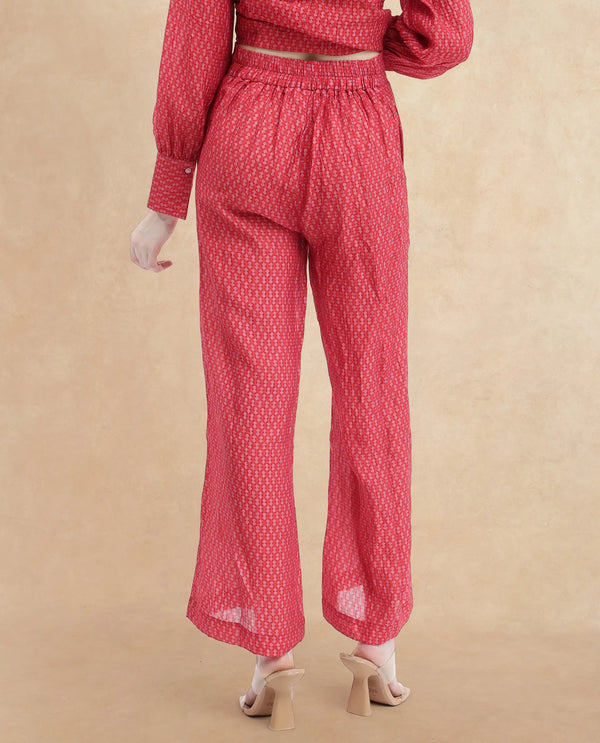 Rareism Women Rusha-B Red Rayon Nylon Fabric Regular Length Trouser