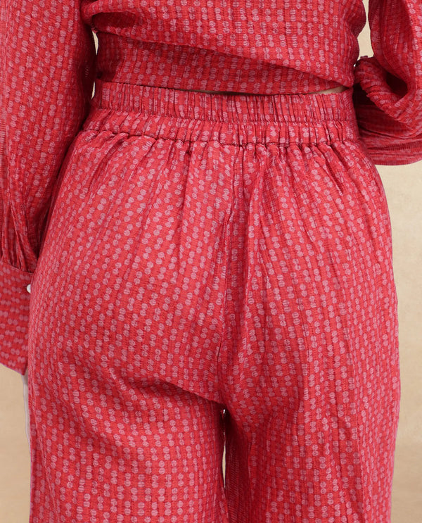 Rareism Women Rusha-B Red Rayon Nylon Fabric Regular Length Trouser