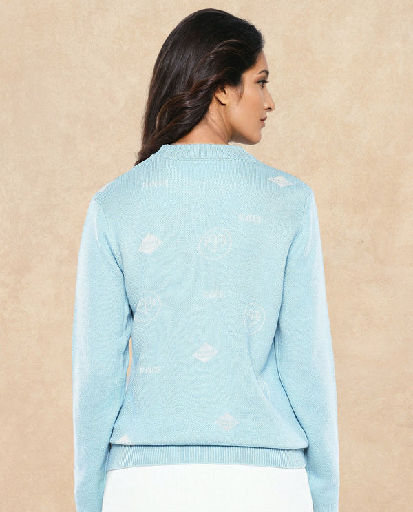 Rareism Women Ruto Light Blue Relaxed Fit Plain Sweater