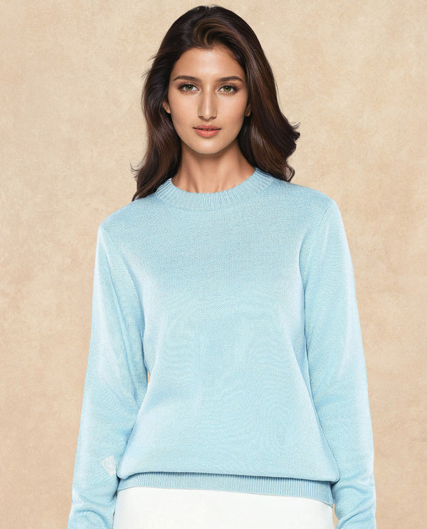 Rareism Women Ruto Light Blue Relaxed Fit Plain Sweater
