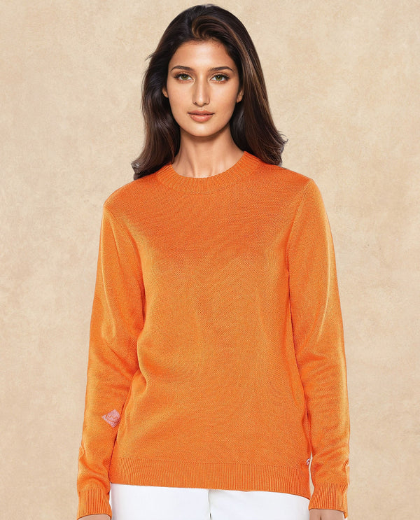 Rareism Women Ruto Orange Relaxed Fit Plain Sweater
