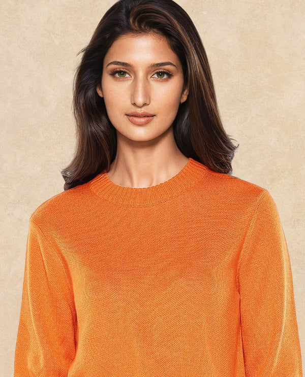 Rareism Women Ruto Orange Relaxed Fit Plain Sweater