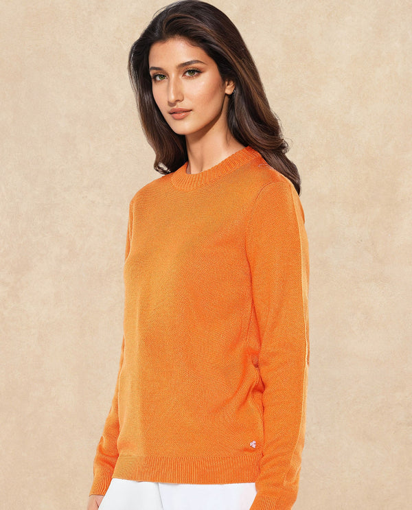 Rareism Women Ruto Orange Relaxed Fit Plain Sweater