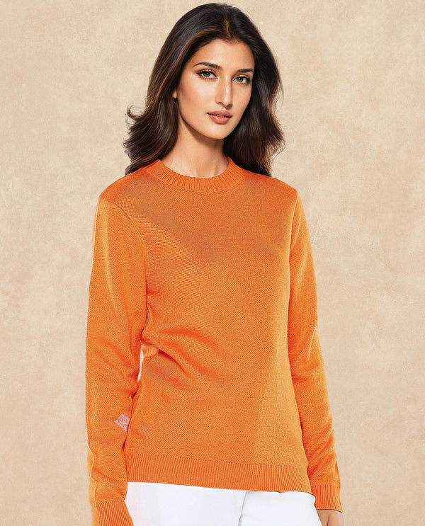 Rareism Women Ruto Orange Relaxed Fit Plain Sweater