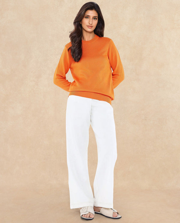 Rareism Women Ruto Orange Relaxed Fit Plain Sweater
