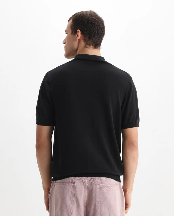 Rare Rabbit Men Ryd Black Cotton Half Sleeve Spread Collar Zipper Closure Plain Polo