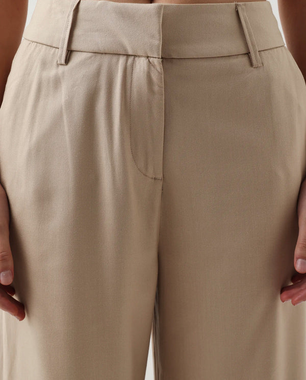 Rareism Women Roneshif-B Beige 100% Viscose Fabric Straight Fit Plain Trouser