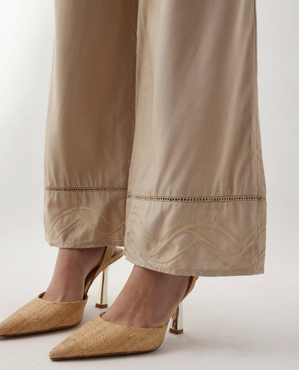 Rareism Women Roneshif-B Beige 100% Viscose Fabric Straight Fit Plain Trouser