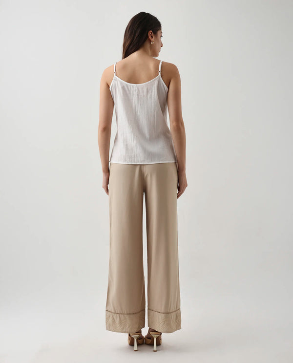 Rareism Women Roneshif-B Beige 100% Viscose Fabric Straight Fit Plain Trouser