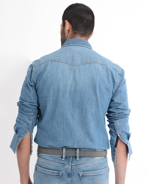 Rare Rabbit Men's Rubans Blue Cotton Fabric Full Sleeves Regular Fit Shirt