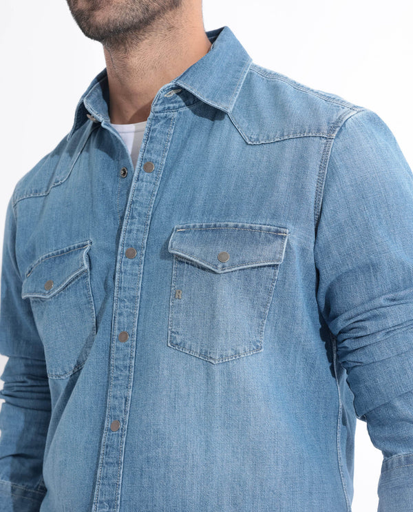 Rare Rabbit Men's Rubans Blue Cotton Fabric Full Sleeves Regular Fit Shirt