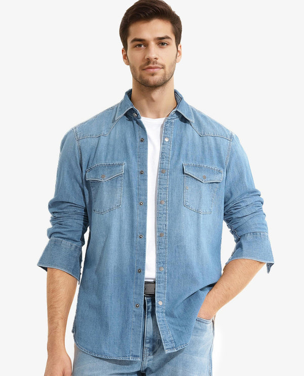Rare Rabbit Men's Rubans Blue Cotton Fabric Full Sleeves Regular Fit Shirt
