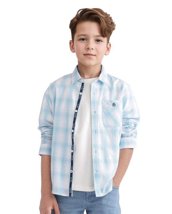 Rare Ones Kids Sable Blue Cotton Full Sleeve Spread Collar Checked Shirt
