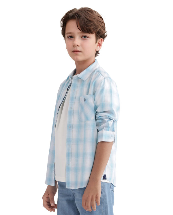 Rare Ones Kids Sable Blue Cotton Full Sleeve Spread Collar Checked Shirt