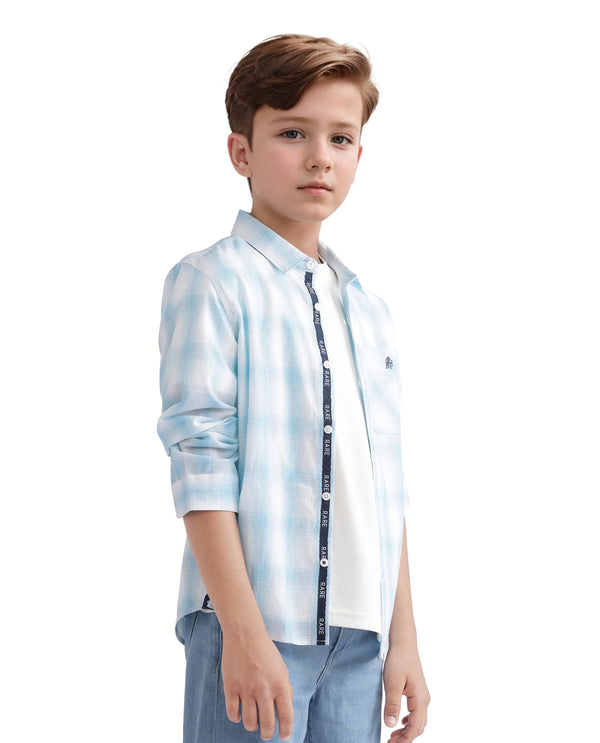 Rare Ones Kids Sable Blue Cotton Full Sleeve Spread Collar Checked Shirt