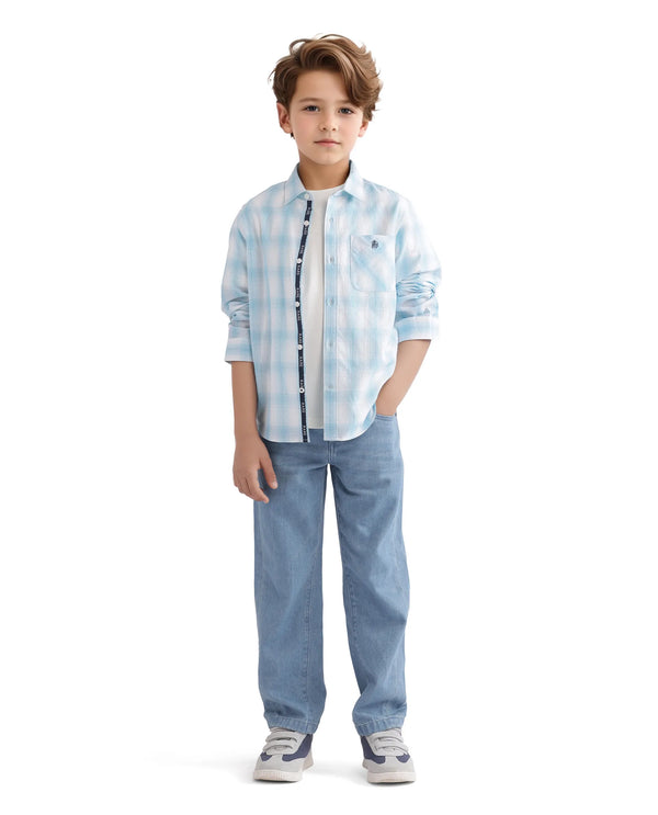 Rare Ones Kids Sable Blue Cotton Full Sleeve Spread Collar Checked Shirt