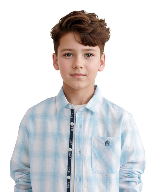 Rare Ones Kids Sable Blue Cotton Full Sleeve Spread Collar Checked Shirt