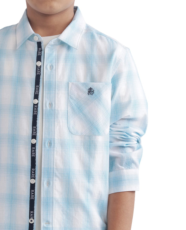 Rare Ones Kids Sable Blue Cotton Full Sleeve Spread Collar Checked Shirt