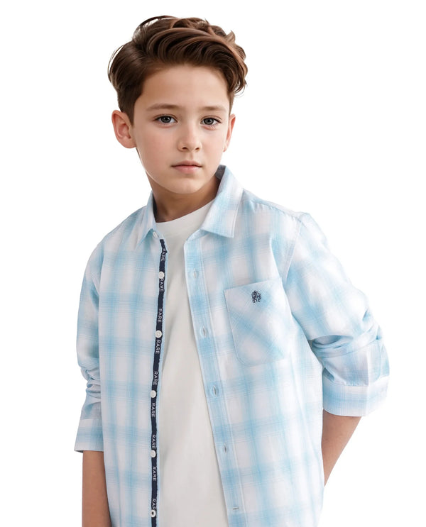 Rare Ones Kids Sable Blue Cotton Full Sleeve Spread Collar Checked Shirt