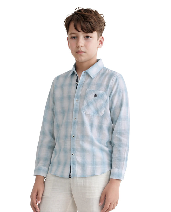 Rare Ones Kids Sable Blue Cotton Full Sleeve Spread Collar Checked Shirt
