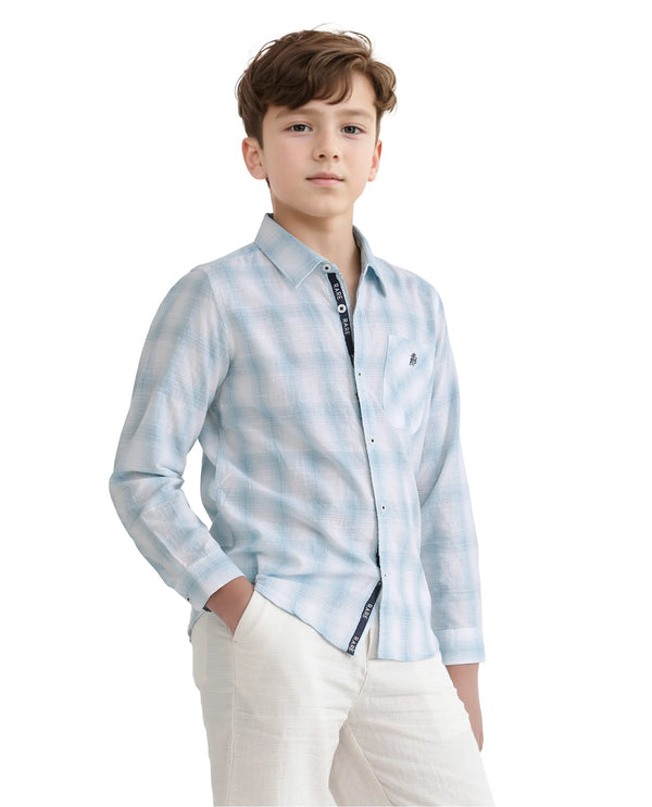 Rare Ones Kids Sable Blue Cotton Full Sleeve Spread Collar Checked Shirt