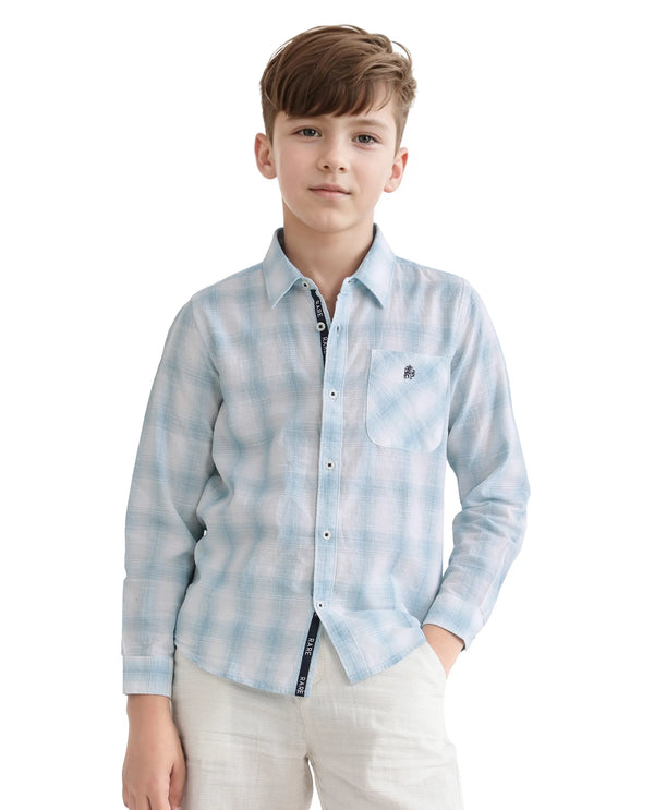 Rare Ones Kids Sable Blue Cotton Full Sleeve Spread Collar Checked Shirt