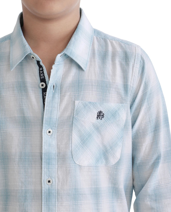 Rare Ones Kids Sable Blue Cotton Full Sleeve Spread Collar Checked Shirt