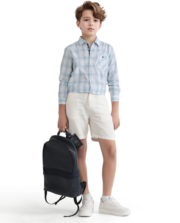 Rare Ones Kids Sable Blue Cotton Full Sleeve Spread Collar Checked Shirt