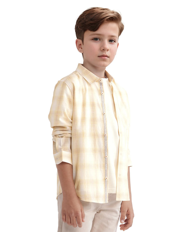 Rare Ones Kids Sable Yellow Cotton Full Sleeve Spread Collar Checked Shirt