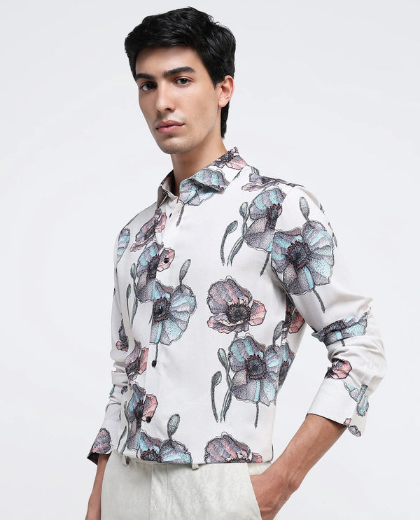 Rare Rabbit Men Saddle-1 Light Pink Full Sleeve Regular Fit Floral Print Shirt