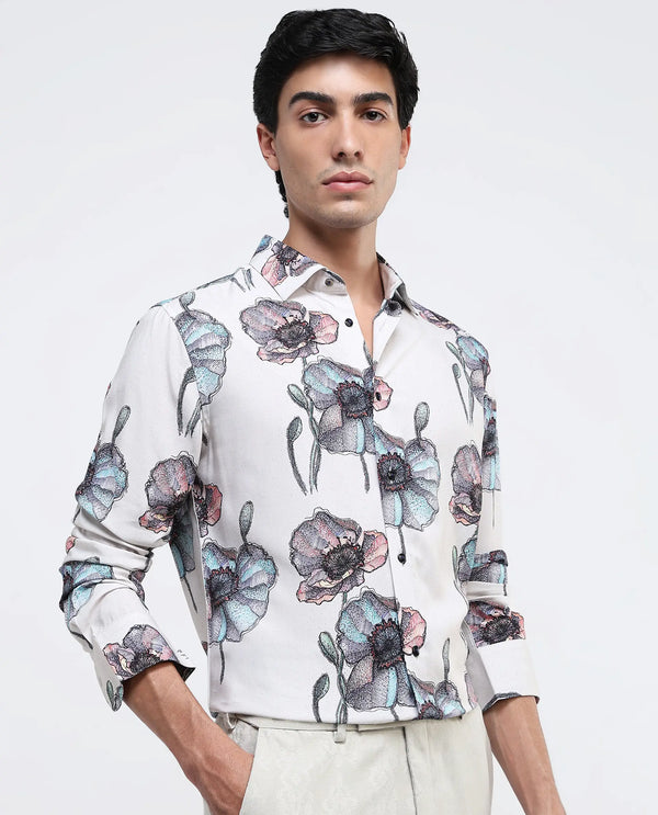 Rare Rabbit Men Saddle-1 Light Pink Full Sleeve Regular Fit Floral Print Shirt