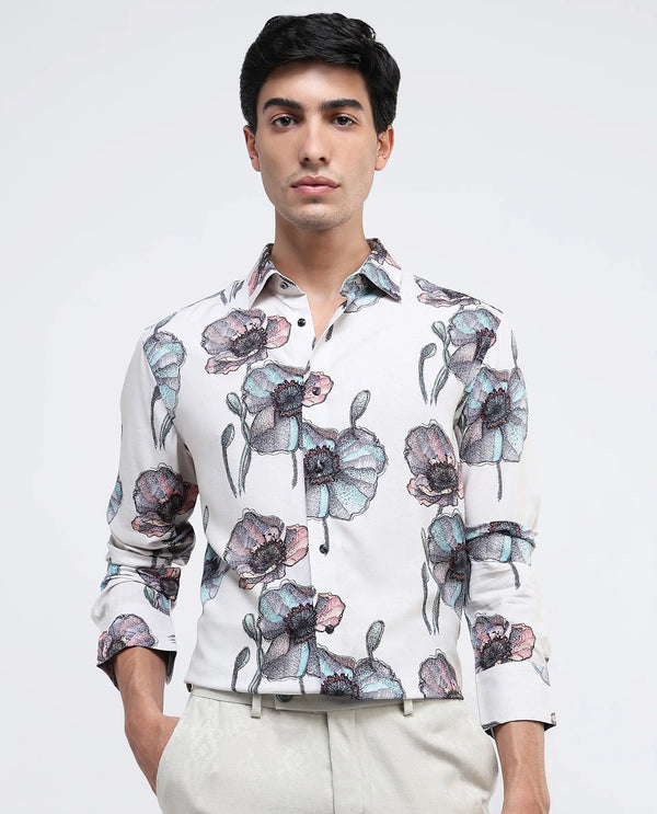 Rare Rabbit Men Saddle-1 Light Pink Full Sleeve Regular Fit Floral Print Shirt