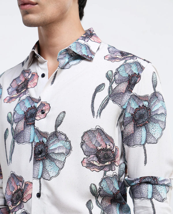 Rare Rabbit Men Saddle-1 Light Pink Full Sleeve Regular Fit Floral Print Shirt