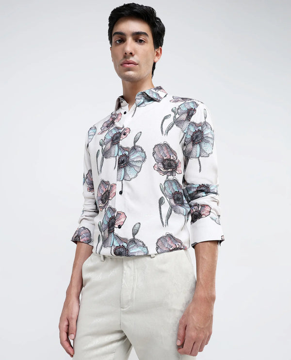 Rare Rabbit Men Saddle-1 Light Pink Full Sleeve Regular Fit Floral Print Shirt