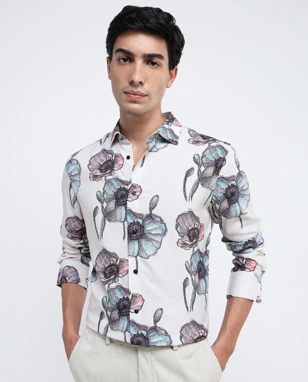 Rare Rabbit Men Saddle-1 Light Pink Full Sleeve Regular Fit Floral Print Shirt