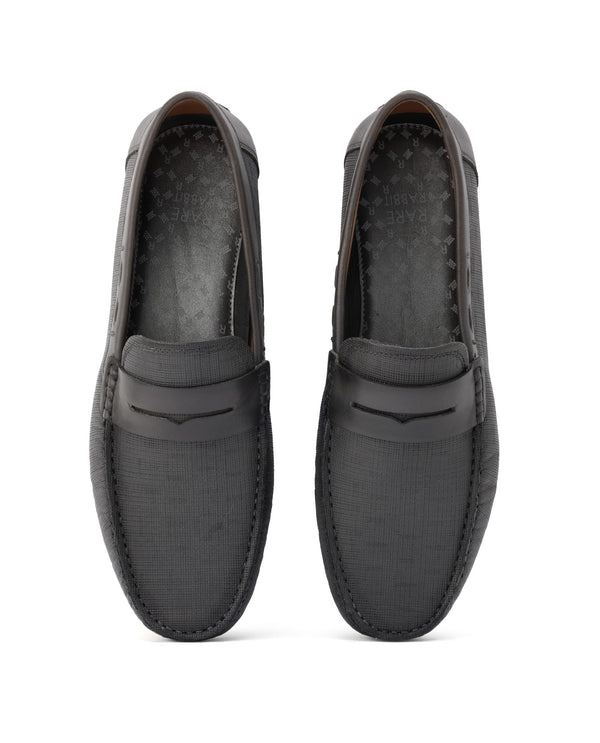 Rare Rabbit Men's Saffian Dark Olive Slip-On Textured Genuine Leather Driver Moccasin