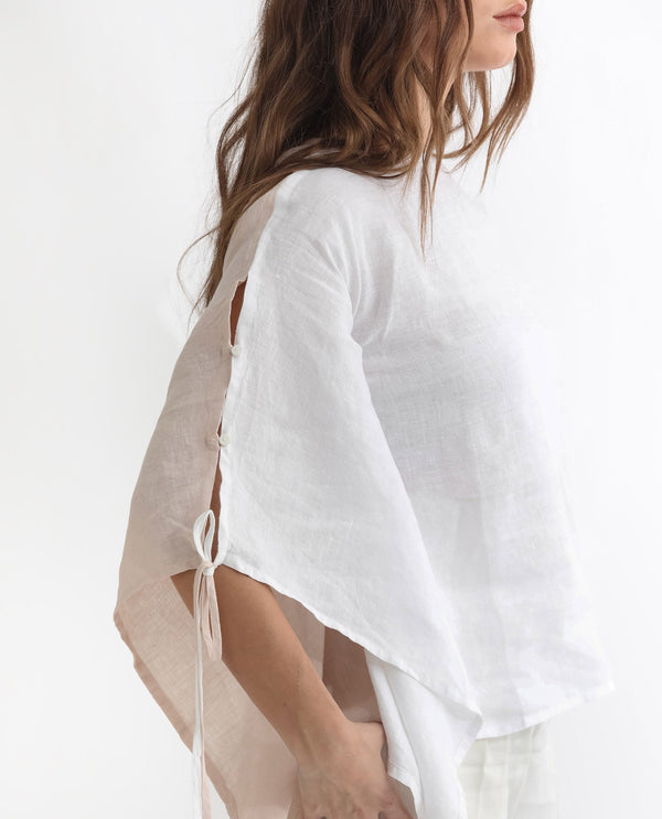 Rareism Women Safron White Linen Fabric Regular Fit Boat Neck Half Sleeves Solid Top