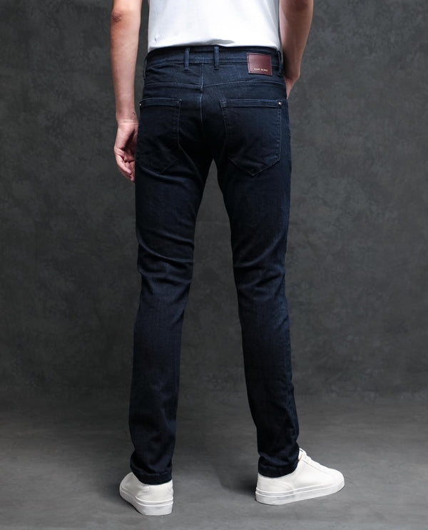 Rare Rabbit Men's Sain Dark Navy Cotton Polyester Fabric Dark Wash Mid-Rise Slim Fit Jeans