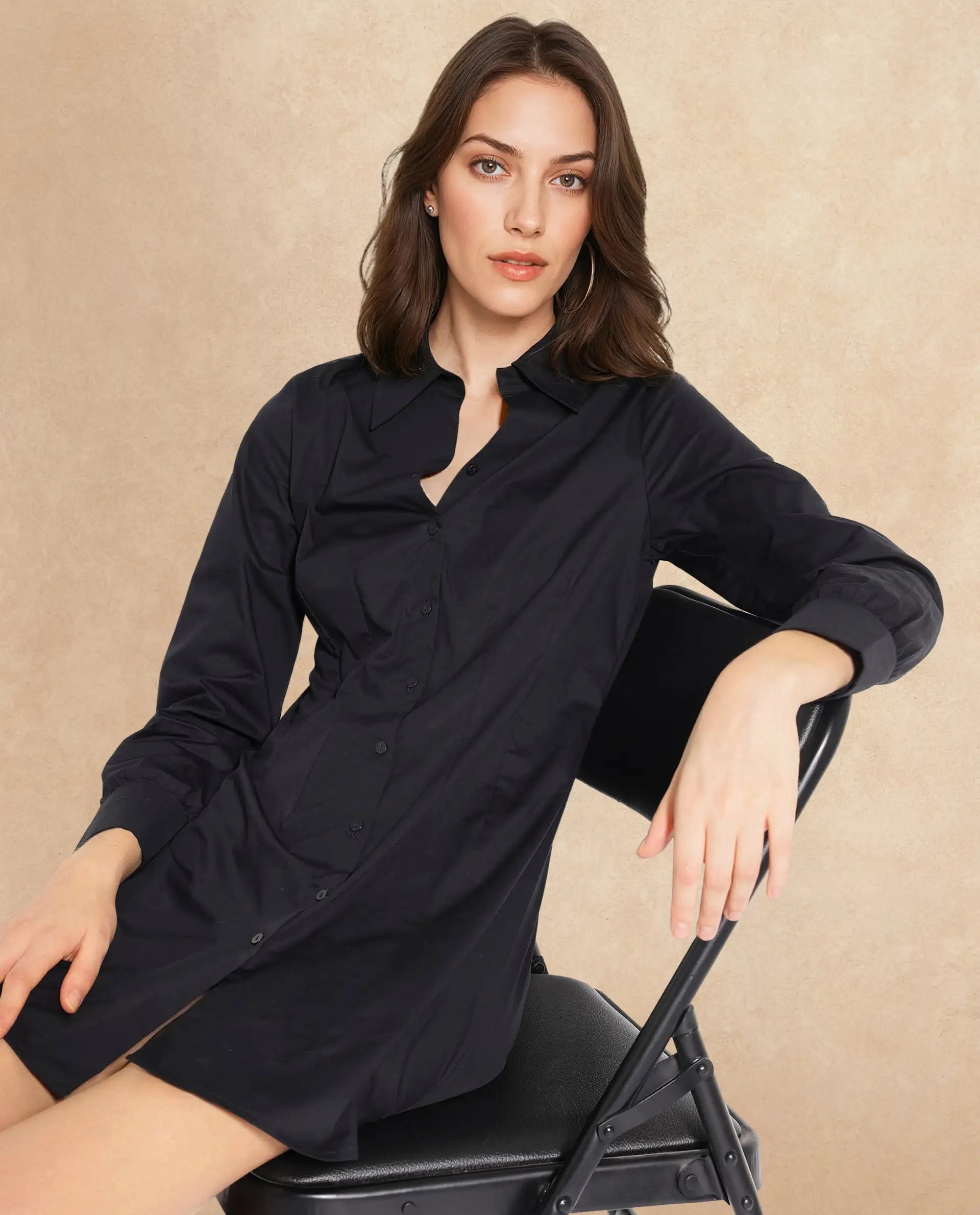 folds button elegant casual mini dress Mini Dress Conti