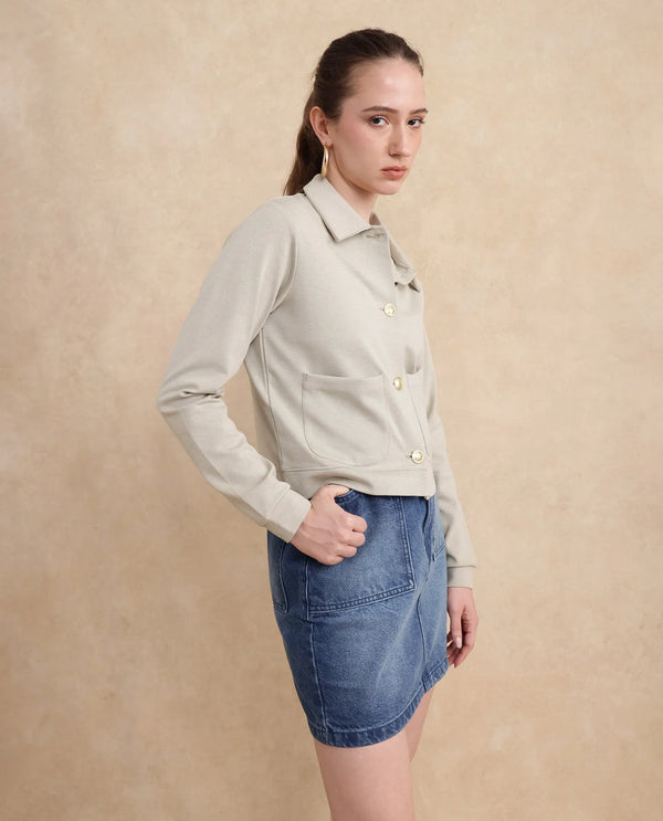 Rareism Women Sakaryan Beige Cotton Viscose Fabric Full Sleeve Collared Neck Button Closure Relaxed Fit Plain Shirt