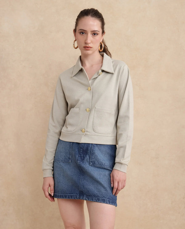 Rareism Women Sakaryan Beige Cotton Viscose Fabric Full Sleeve Collared Neck Button Closure Relaxed Fit Plain Shirt